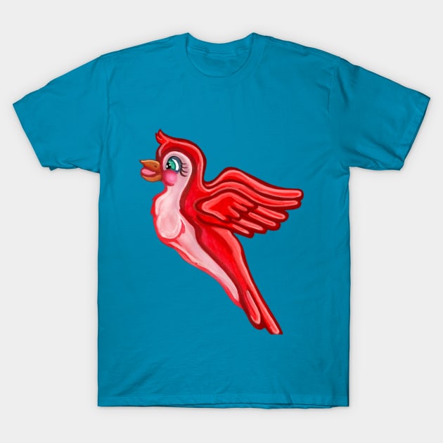 Bright Red Cartoon Parrot T-Shirt by Art by Deborah Camp